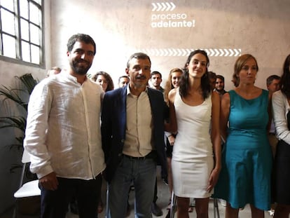 Presentación de 'Proceso Adelante' de Podemos, con Hugo Martínez Barca, José Manuel López, Rita Maestre, Tania Sánchez y Clara Serra.