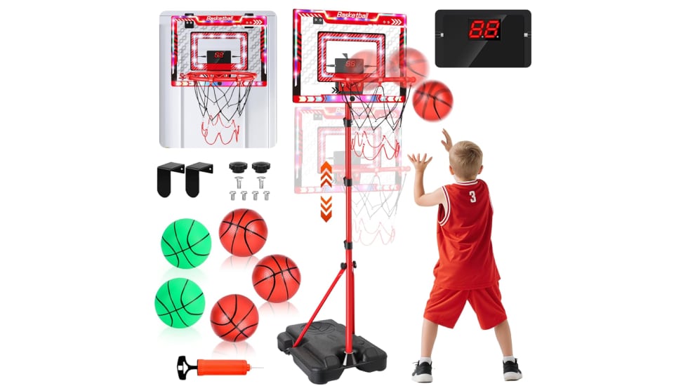Canasta de baloncesto led con altura ajustable.