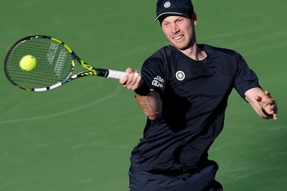 Van de Zandschulp, el sbado durante el partido contra Djokovic en la central de Indian Wells.