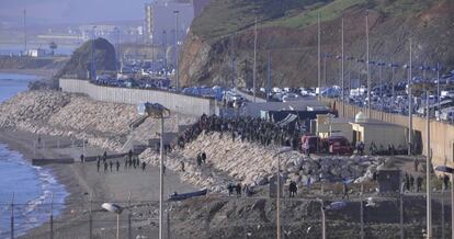 A view of the Ceuta border with Morocco this morning.