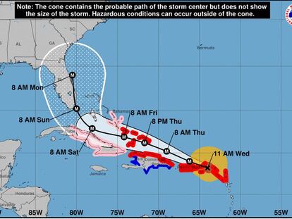 Trayectoria prevista del hurac&aacute;n Irma.
