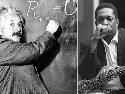 O cientista Albert Einstein, em 1931 (esquerda) e o músico de jazz John Coltrane, em 1966