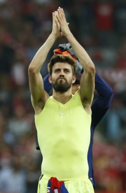 Piqué celebra la classificació per a la final de la Lliga de Campions.