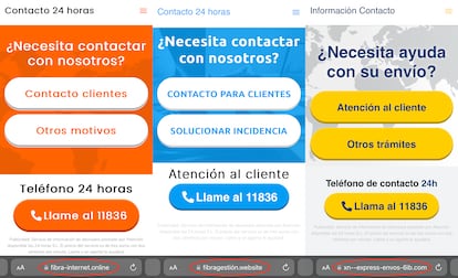 Al buscar en Google desde el teléfono móvil "atención al cliente orange" o "atención al cliente movistar" o "atención al cliente correos", los usuarios encuentran anuncios patrocinados en la parte superior de los resultados, que llevan a webs falsas (con direcciones extrañas) que usan los colores corporativos de Orange, Movistar y Correos, y que en los tres casos incitan a llamar al mismo número de pago: 11836