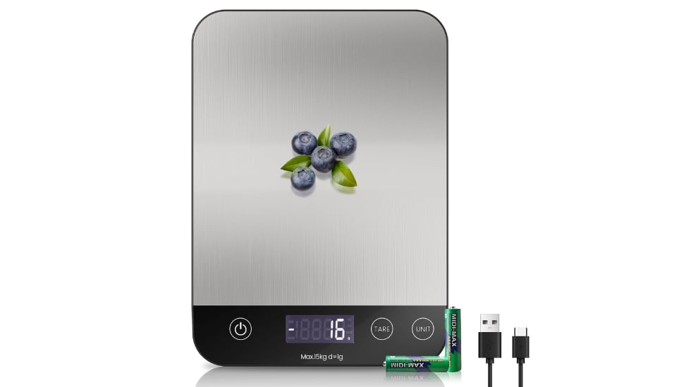 Báscula de cocina digital con función tara.