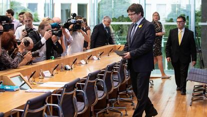 Carles Puigdemont, a su llegada a una rueda de prensa en Berlín en 2018.