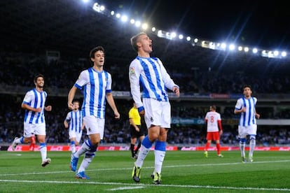 Griezmann festeja un gol al Almer&iacute;a. 