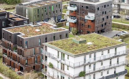 Techos verdes en los edificios nuevos del distrito Wilhelmsburg de Hamburgo.