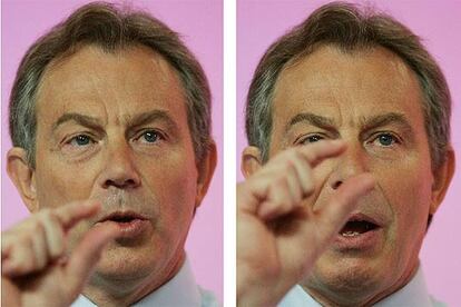 Tony Blair, en una secuencia de sus gestos durante la conferencia de prensa que ofreció ayer en Londres.