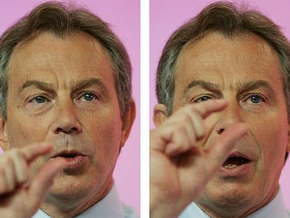 Tony Blair, en una secuencia de sus gestos durante la conferencia de prensa que ofreció ayer en Londres.
