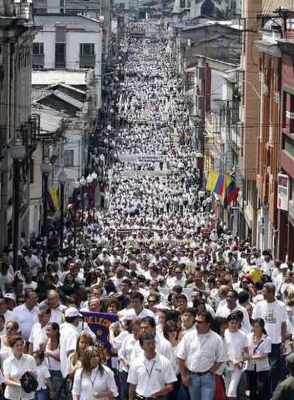 Protesta de ayer en Manizales contra los secuestros.