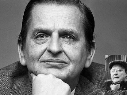 Olof Palme, líder del Partido Socialdemócrata sueco, ex primer ministro de Suecia hasta 1976 y vicepresidente de la Internacional Socialista, en entrevista en Madrid con motivo de  la celebración del centenario del PSOE. 1979 y el asesino Stig Engstrom.