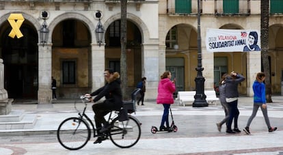 Pancarta de suport a Anna Gabriel a Vilanova i la Geltrú.