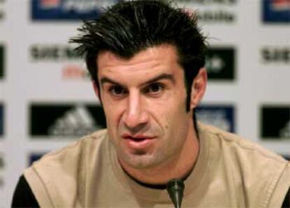 Luis Figo, durante la rueda de prensa ofrecida esta mañana.