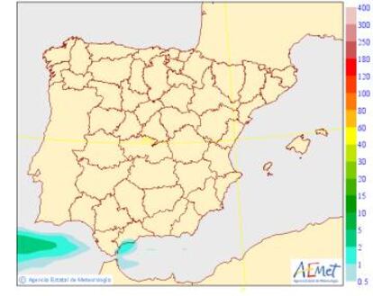 Posibilidad de precipitaciones de este domingo: ninguna salvo en el Estrecho.