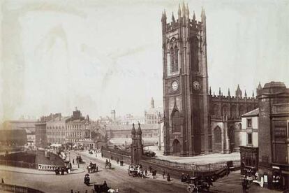 La catedral de Manchester en el siglo XIX.