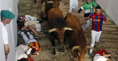The bulls enter the ring at Day 6 of Sanfermines 2016.