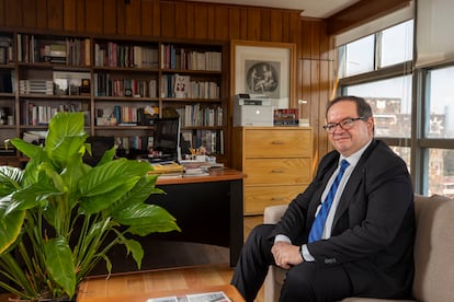 Leonardo Lomelí, elected as the new rector of the UNAM, pictured in his university office on October 23, 2023.