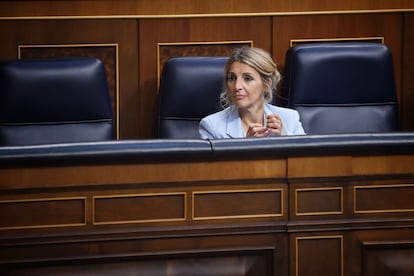 La vicepresidente segunda y ministra de Trabajo, Yolanda Díaz, durante una sesión del Congreso de los Diputados.