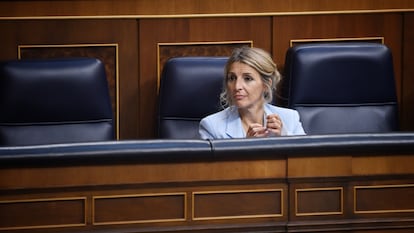 La vicepresidente segunda y ministra de Trabajo, Yolanda Díaz, durante una sesión del Congreso de los Diputados.