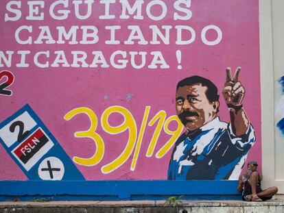 Um mural de Daniel Ortega na cidade de Estelí.