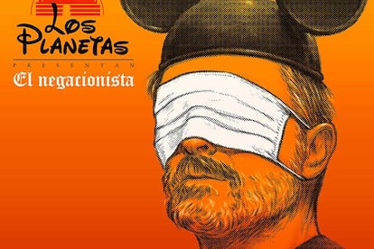 Portada de 'El negacionista', con una imagen de Miguel Bosé. El diseño es de Javier Aramburu.