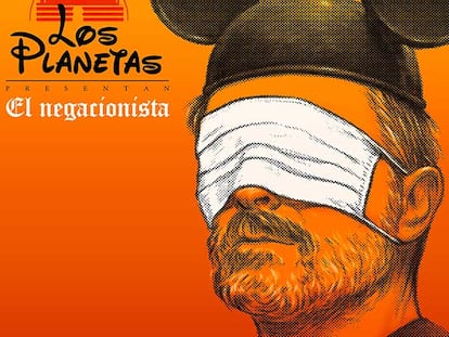 Portada de 'El negacionista', con una imagen de Miguel Bosé. El diseño es de Javier Aramburu.