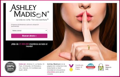 Portal web de Ashley Madison, dirigido a personas infieles a sus parejas.