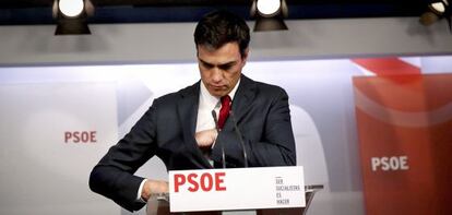 El secretario general del PSOE, Pedro Sánchez, el pasado día 26 en rueda de prensa.