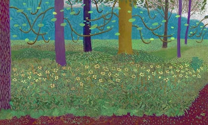 'Bajo los árboles, más amplio', óleo pintado en 2010 y 2011, compuesto por 20 lienzos