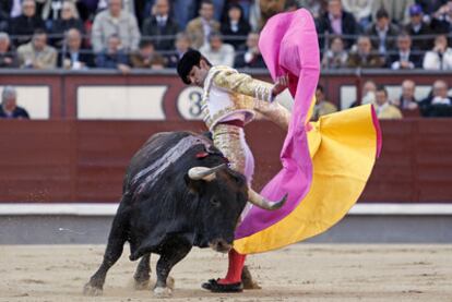 Arturo Macías, con el toro de su confirmación de alternativa en Las Ventas.
