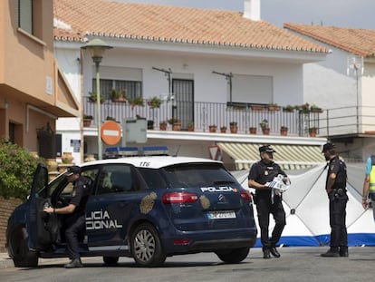 La Policía Nacional, a las puertas de la vivienda en la que ocurrió el parricidio la pasada semana.