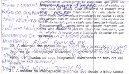 Um dos bilhetes apreendidos com os dados de integrante venezuelano do PCC