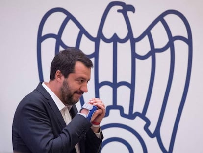 El ministro del Interior italiano, Matteo Salvini, este miércoles en un encuentro con empresarios en Moscú.