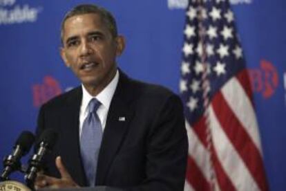 El presidente de Estados Unidos, Barack Obama, pronuncia este miércoles unas palabras a varios miembros de la asociación Business Roundtable, en la sede de la misma en Washington, DC, EE.UU..