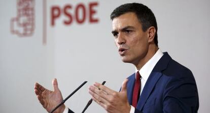 Pedro Sánchez durant la presentació de la seva proposta de reforma constitucional dimecres a Madrid.