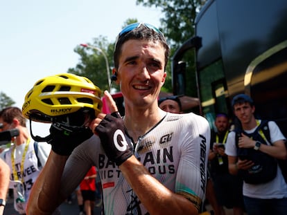 Pello Bilbao, tras ganar en Issoire la etapa en el Tour pasado.