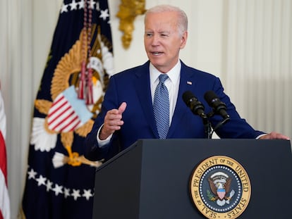 President Joe Biden speaks during an event about high speed internet infrastructure, in the East Room of the White House, on June 26, 2023, in Washington.