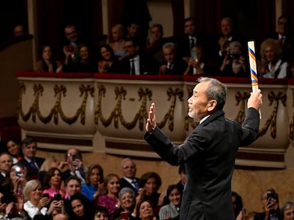 El escritor japonés Haruki Murakami, en la ceremonia de los Premios Princesa de Asturias, el 20 de octubre pasado en el Teatro Campoamor de Oviedo.