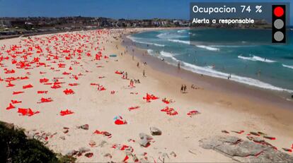 Fotograma del sistema de videovigilancia de Telefónica que marca automáticamente la ocupación de la playa.