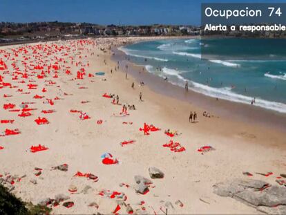 Fotograma del sistema de videovigilancia de Telefónica que marca automáticamente la ocupación de la playa.