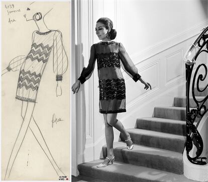 Aunque la organza llegó a Europa desde la India en el siglo XVIII, el responsable de elevar el tejido a los altares de las tendencias fue Yves Saint Laurent. “En los sesenta el cuerpo femenino empieza a revelarse. En 1966 Yves lo dejó al descubierto con su primer look con transparencias [en la imagen]”, explican desde la fundación encargada de preservar su legado. Entonces veló zonas estratégicas, pero dos años más tarde creó un escandaloso vestido que mostraba completamente el pecho.