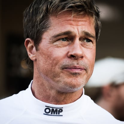 Brad Pitt, actor playing Sonny Hayes, a driver of the fictional Apex APXGP F1 team in the upcoming 'F1' movie directed by Joseph Kosinski, is seen on a movie set ahead of Formula 1 Abu Dhabi Grand Prix at Yas Marina Circuit on December 5th, 2024 in Abu Dhabi, United Arab Emirates.  (Photo by Beata Zawrzel/NurPhoto via Getty Images)