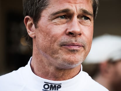Brad Pitt, actor playing Sonny Hayes, a driver of the fictional Apex APXGP F1 team in the upcoming 'F1' movie directed by Joseph Kosinski, is seen on a movie set ahead of Formula 1 Abu Dhabi Grand Prix at Yas Marina Circuit on December 5th, 2024 in Abu Dhabi, United Arab Emirates. (Photo by Beata Zawrzel/NurPhoto via Getty Images)