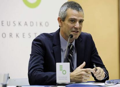 Oriol Roch, nuevo director de la Orquesta Sinfónica, en la rueda de prensa de esta mañana.