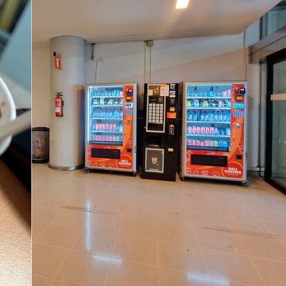 Imagen del vaso y de la máquina de bebidas del aeropuerto.