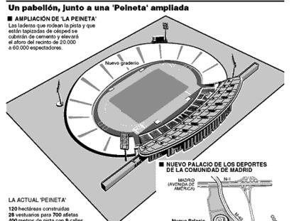 Un pabellón, junto a una 'Peineta' ampliada
