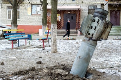 Uno de los misiles lanzados sobre la ciudad ucrania de Kramatorsk, en la región de Donetsk.