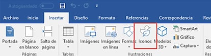 Menú de iconos en Microsoft Word.