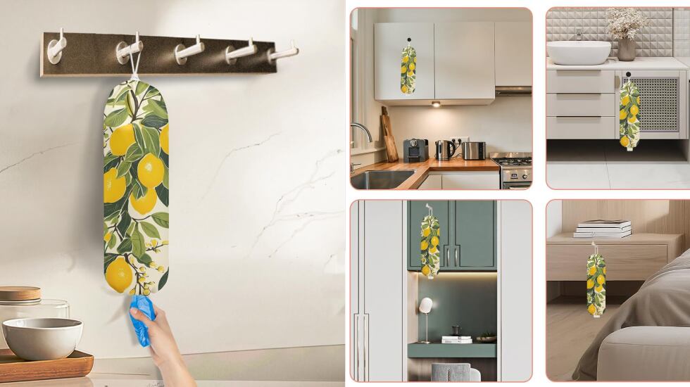 Soporte para bolsas de plástico en múltiples colores.